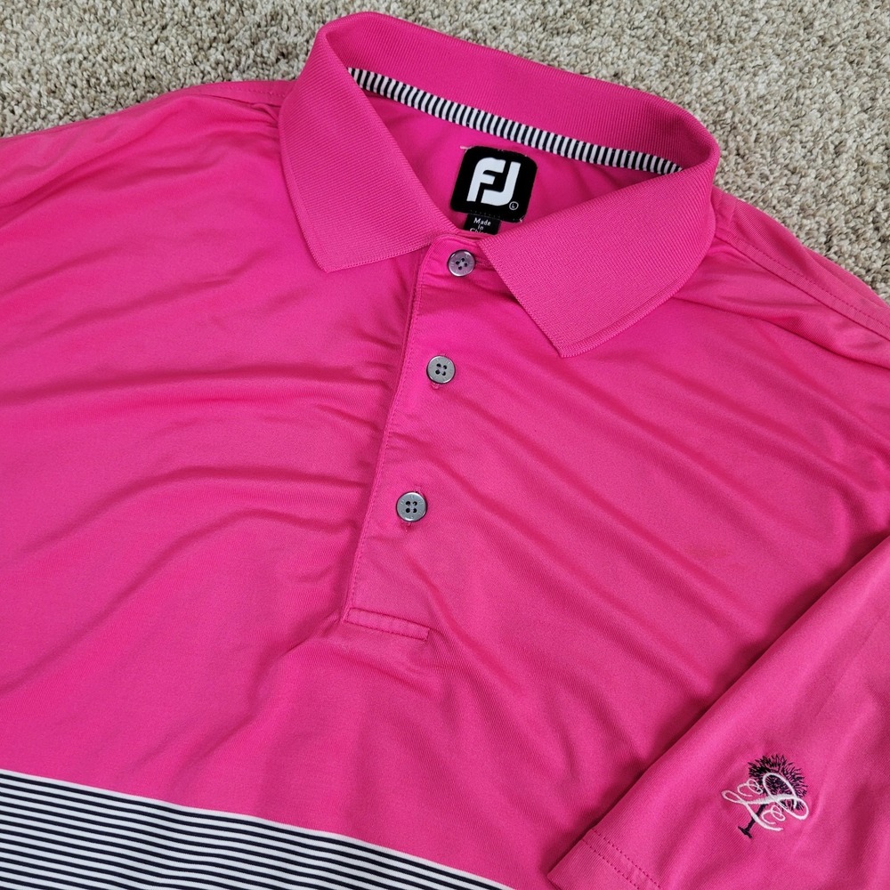 FootJoy Mens Large Pink Striped Performance Stretch Polo Short‎ Sleeve